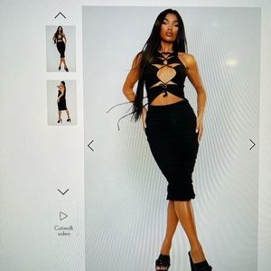 Blackmesh halterneck multi cut out detail ruched midaxi dress